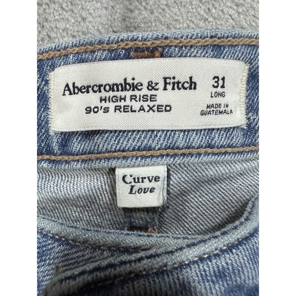 Abercrombie & Fitch Curve Love High Rise 90s Relaxed Patchwork Jeans Blue 31 - Picture 6 of 11